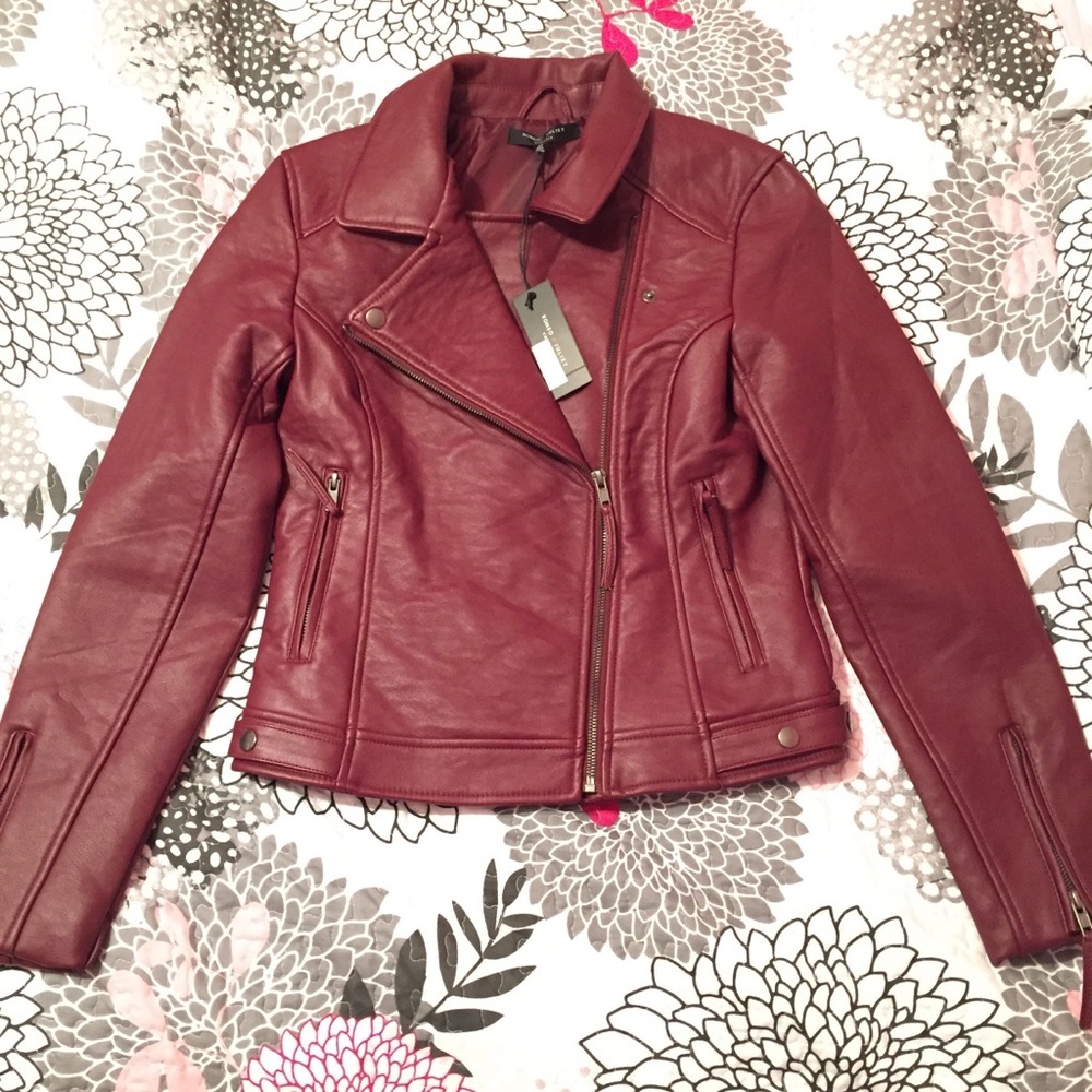 NWT Romeo + Juliet Couture Moto Jacket medium maroon red vegan leather - Picture 2 of 6
